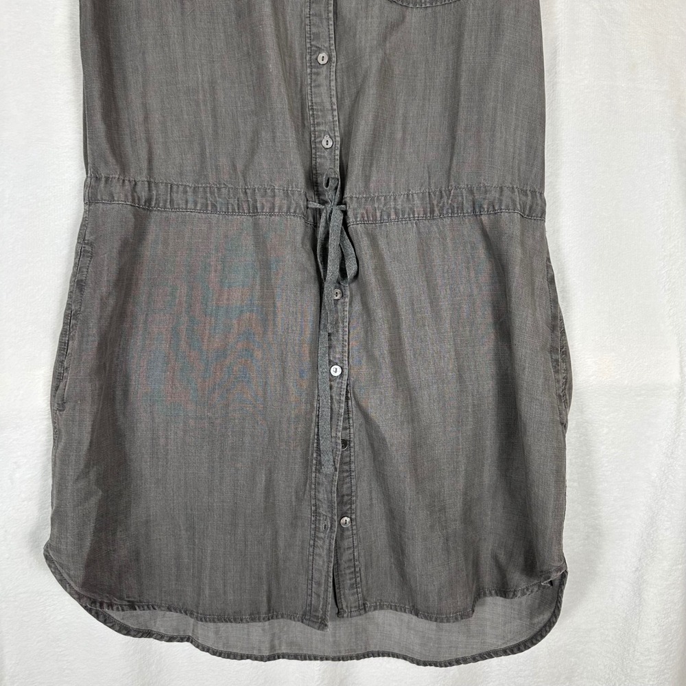 Gray Tencel Shirt Dress Size Small Drawstring Waist Utility Minimalist Casual - Picture 7 of 10